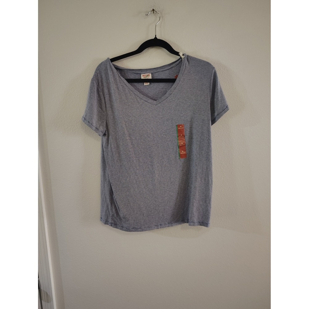 Mossimo Supply Co Womens Blue Striped V-Neck Short Sleeve T-Shirt Size M NWT